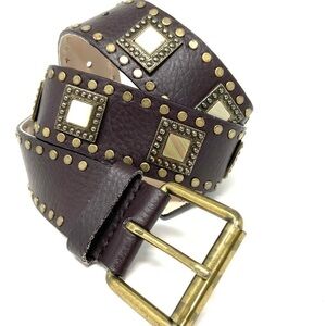 Studded Country Western Brown Belt FESTIVAL BOHO Rodeo Square Crystal Brown …